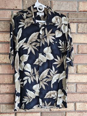 Pierre Cardin Hawaiian‎ Black Tropical Leaf Button-Up Shirt - Pierre Cardin